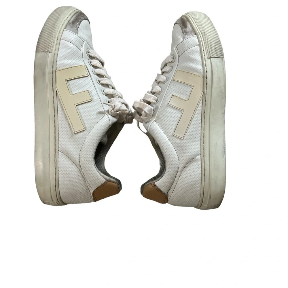 𝅺F- Flamingos Lite Coke White Vegan Distressed Initial Sneakers